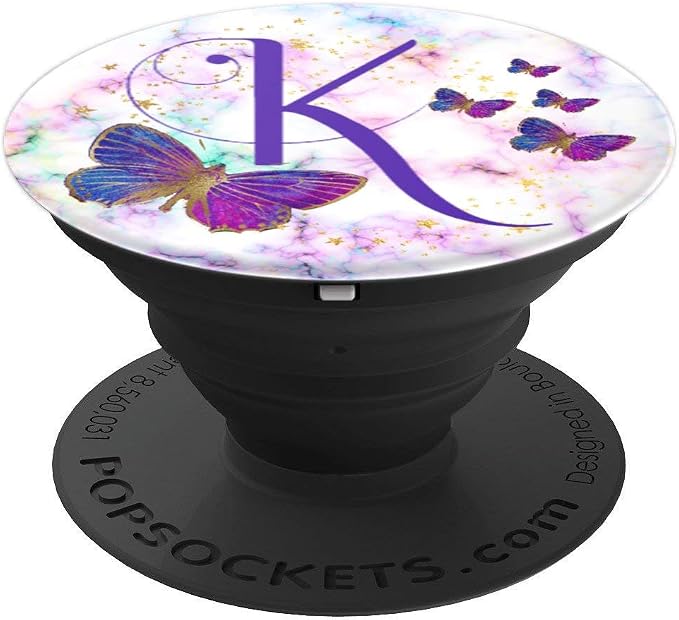 Purple Butterfly Letter K Initial Personalized Monogram PopSockets Adhesive PopGrip