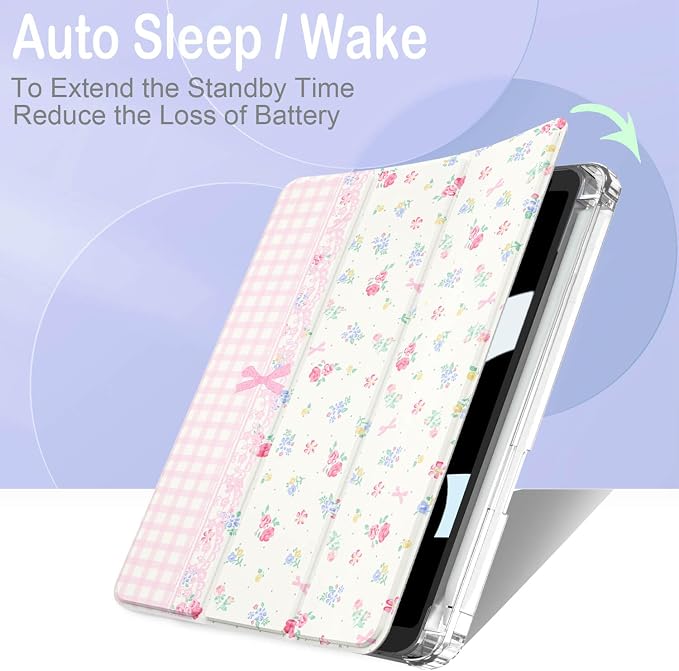 Feams Case for iPad mini 7 A17 Pro 2024/iPad Mini 6 2021 Slim Lightweight Trifold iPad mini 7 A17 Pro Case 8.3 Inch 2024 Clear Back Cover with Pencil Holder &amp Auto Sleep Blue Bow