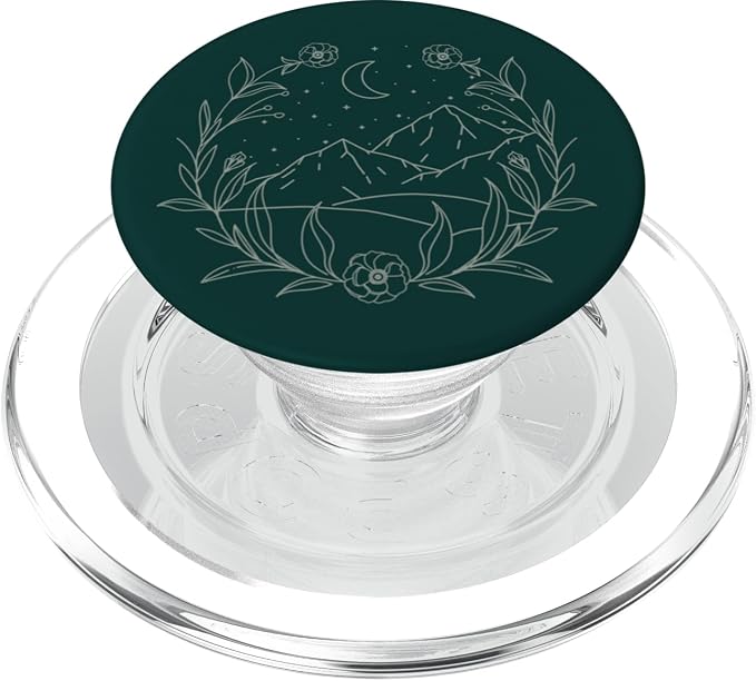 Boho Mountain Moon Night Botanical Floral (Forest Green) PopSockets Adhesive PopGrip