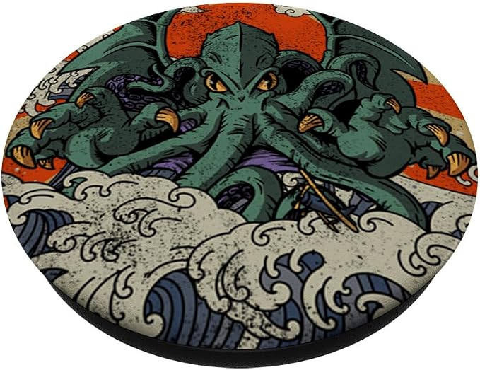 Kaiju Cthulhu Necronomicon Large Wave Off Kanagawa Kaijin PopSockets Adhesive PopGrip