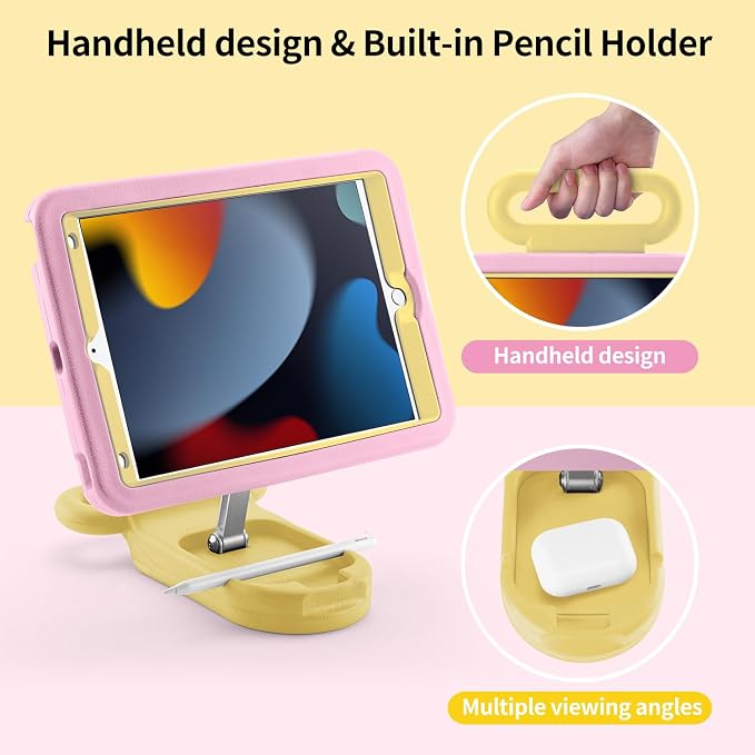 Kids Case for iPad 7th/8th/9th Gen 10.2 inchAdjustable Handle Stand(Black) | Adjustable Portrait/Landscape Stand/Drop Proof with Handle/KickstandChild Friendly Protective for iPad 10.2 2021/2020/201