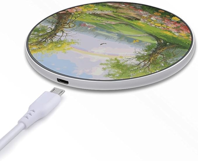 Spring Landscape Wireless Charger 10W Portable Fast Wireless Charging Pad Compatible with Phone Slim Charging Station Lightweight Charger Mat Charging Block for Travel Home Office
