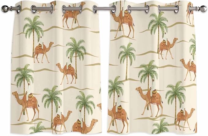2 Panel Kitchen Cafe Curtains, Date Coconut Tree Sunlight Filtering Nature Air