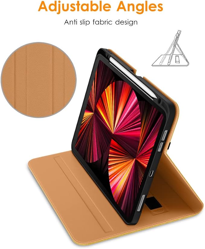 DTTO Case for iPad Pro 11 Inch 4th / 3rd / 2nd / 1st Generation 2022/2021/2020/2018Premium PU Leather Folio Stand Cover with Hand Strap Auto Wake/SleepMultiple Viewing Angles Black