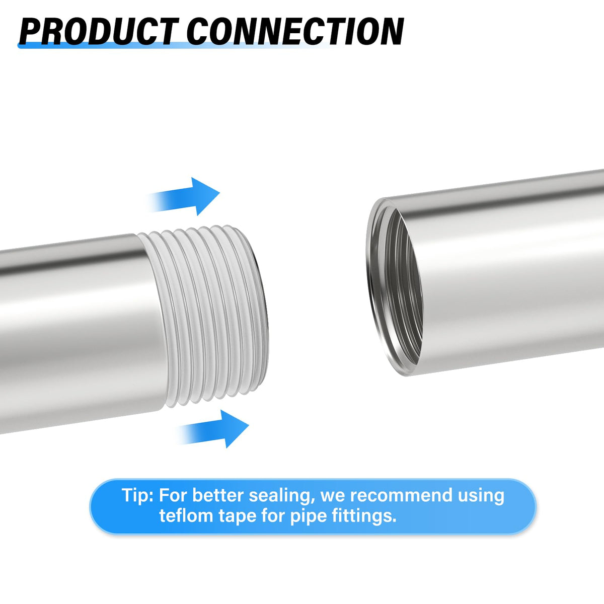 TAILONZ PNEUMATIC 1/2" NPT Male x 1/2" NPT Male 304 Stainless Steel Pipe Nipple, 4" Length Cast Pipe Fitting, Threaded Connector（Pack of 3）