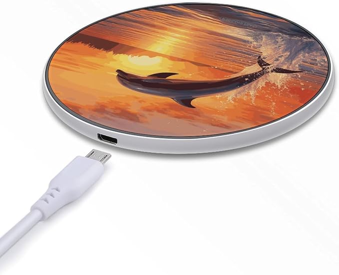 Sunset Dolphin Wireless Charger Portable Fast Charging Pad Lightweight Wireless Charging Pad 10W Slim Charging Station for Phone Charger Mat for Travel Home Office Desk