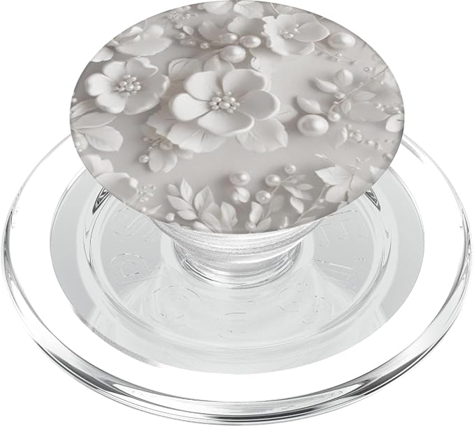 White Floral Pattern Illustration Print PopSockets Adhesive PopGrip