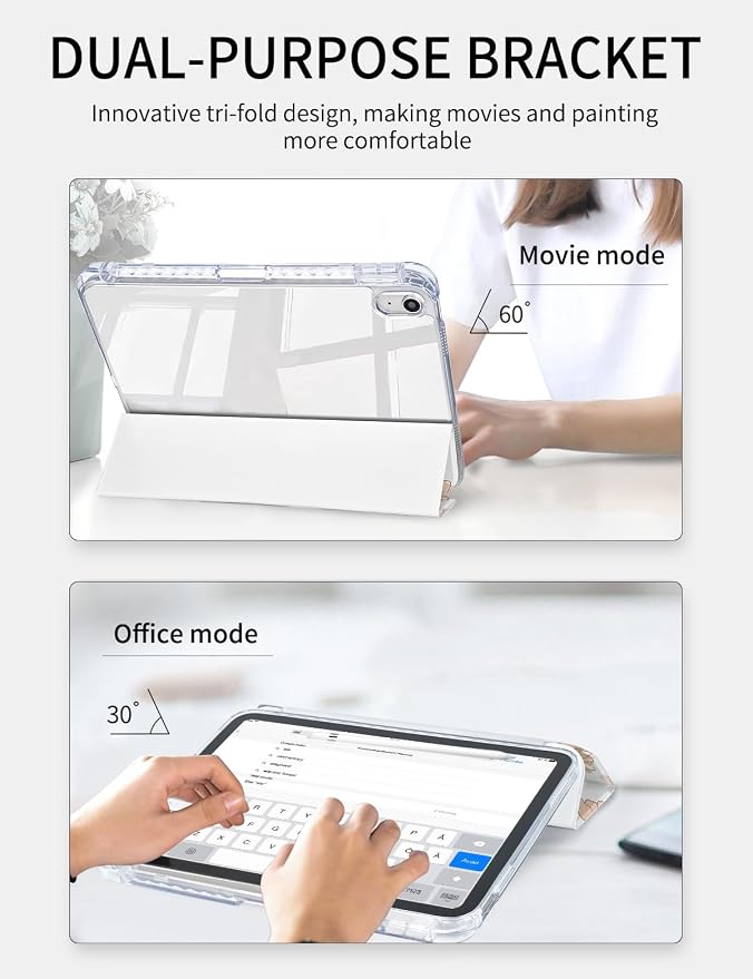 Case for iPad A16 11th/10th Generation 2025/2022 10.9 Inch Slim Trifold 10th Clear Back Transparent Cover with Pencil Holder &amp Auto Sleep/Wake Cover