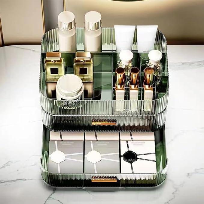 MIUOPUR Stackable Makeup Organizer Drawers, Bathroom Vanity Organizers and Storage, Ideal for Desk and Dresser Countertops, Great for Cosmetics, skincare, Lipsticks, Nail Care -Green