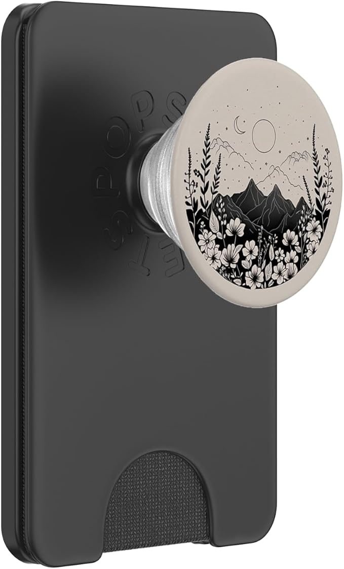 Boho Chic Floral Forest Nature Mountain Moon Sun Monochrome PopSockets Adhesive PopGrip