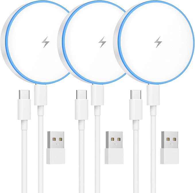 Magnetic Charger 3 Pack 15W Magnetic Wireless Charger Fast Charging Pad Compatible with iPhone 17/16/15/14/13/12 Series &amp AirPods 4/3/2/Pro Charging Pad with Dual Ports