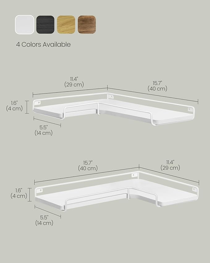 VASAGLE Corner Shelf Wall Mount Set of 2, Corner Floating Shelves, Small Corner Wall Shelf for Decor Storage, for Living Room Bedroom Kitchen Bathroom, Cloud White ULLS831W14