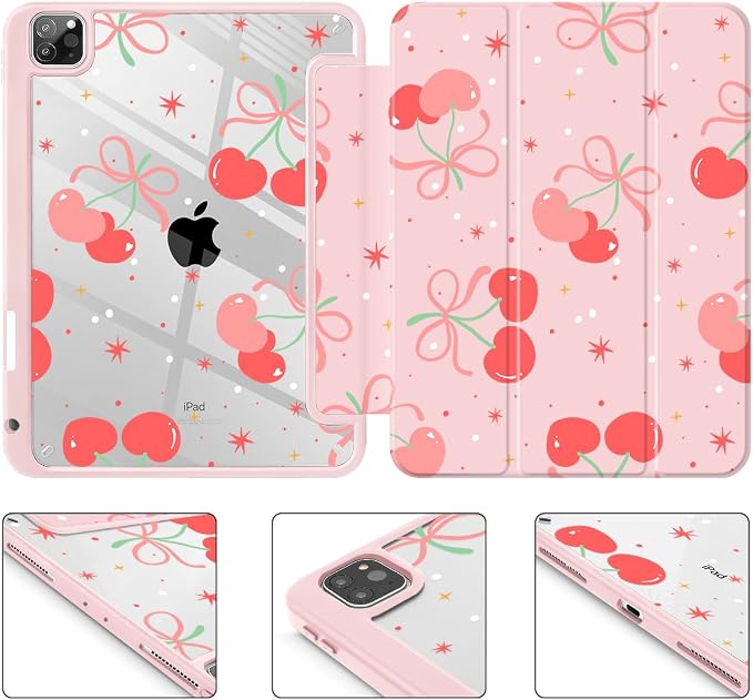 Tuiklol for iPad Pro 11 Inch 4th / 3rd / 2nd / 1st Gen (2022 2021 2020 2018) Case -Built-in Pencil Holder Shockproof Cover Clear Transparent Back Shell with Auto Wake/Sleep Black Flower