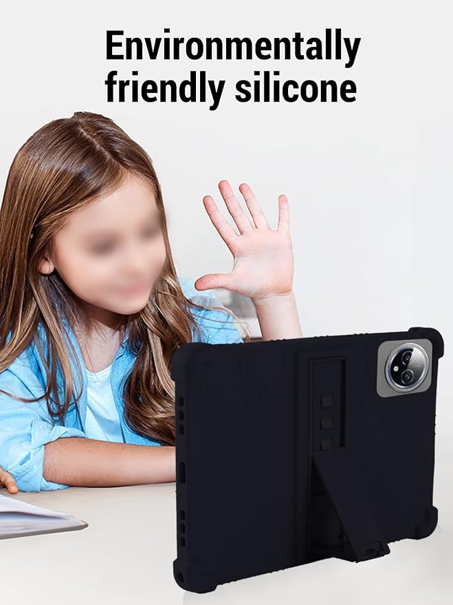 for Raemond K80 (10 Inch) Android 15 Tablet Protective case Shockproof Lightweight Silicone Protective Cover with Stand Child-Friendly Protection Easy to Clean Design Black.