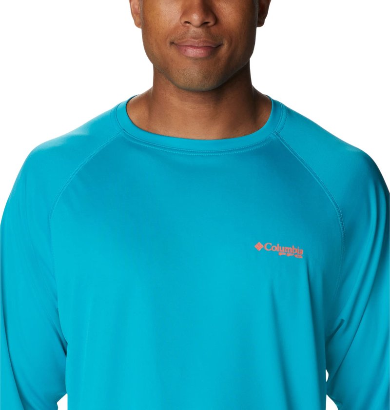 Columbia Men's Terminal Tackle Long Sleeve Shirt, Ocean Teal/Corange Logo, 4X Big