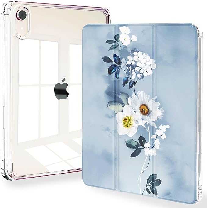 Feams Case for iPad mini 7 A17 Pro 2024/iPad Mini 6 2021 Slim Lightweight Trifold iPad mini 7 A17 Pro Case 8.3 Inch 2024 Clear Back Cover with Pencil Holder &amp Auto Sleep Blue Bow
