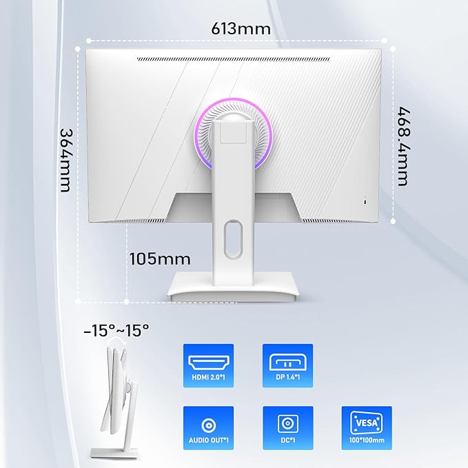 27” White Monitor, FHD (1920x1080P) 180Hz 100% sRG Computer Monitors，IPS Panel, 3Sides Frameless, Flicker-Less,Blue Light Filter, for Office & Gaming (DP,HDMI)