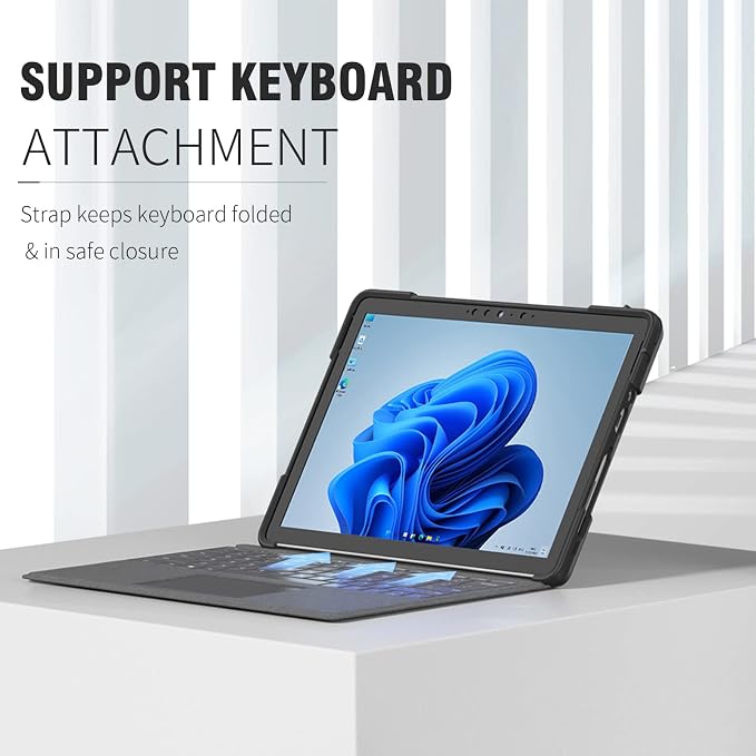 Junfire Protective Case for Microsoft Surface Go 4/3/2/1 | 360° Rotating Stand Hand Strap Shoulder Strap Pencil Holder Heavy Duty Shockproof Black