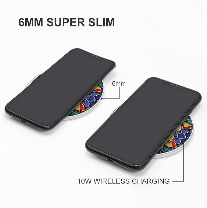 Moroccan Color Wireless Charger 10W Fast Charging Pad Anti-Slip Qi Certified Wireless Charging Pad Charging Station Portable Phone Charger for All Wireless Charging Smartphone