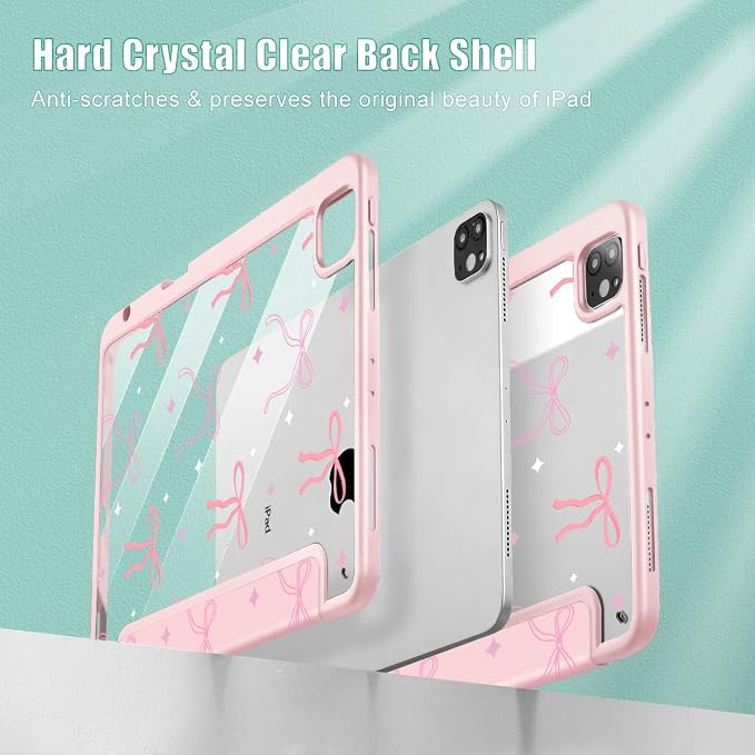 Tuiklol for iPad Pro 11 Inch 4th / 3rd / 2nd / 1st Gen (2022 2021 2020 2018) Case -Built-in Pencil Holder Shockproof Cover Clear Transparent Back Shell with Auto Wake/Sleep Black Flower