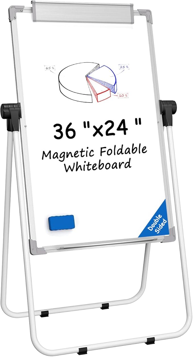 MaxGear Easel Whiteboard with Stand, 36" x 24" Double-Sided Dry Erase Board Flip Chart, Height Adjustable,Foldable, Portable for Home Office Classroom Teaching