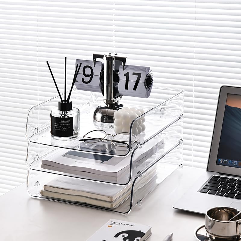 Gagee 2 Pack Paper Organizer for Desk,Clear Stackable Paper Sray Holder ﻿, Office Desk Organizer for Notes, Pens, File, Document - size: 2 Vertical