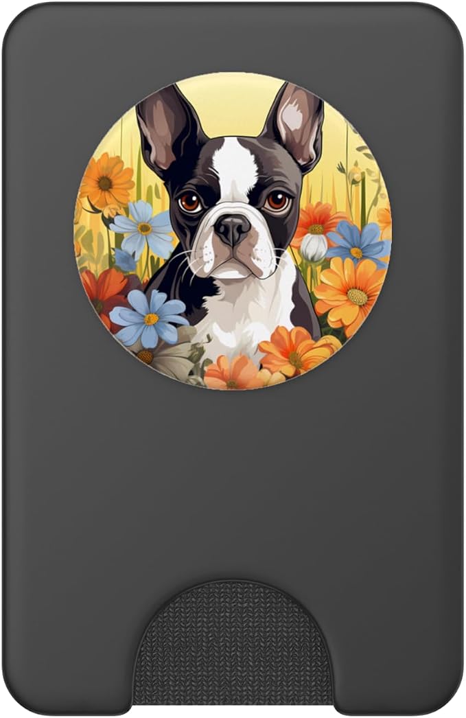 Cute Boston Terrier Spring Flower Garden Colorful Puppy Dog PopSockets Adhesive PopGrip