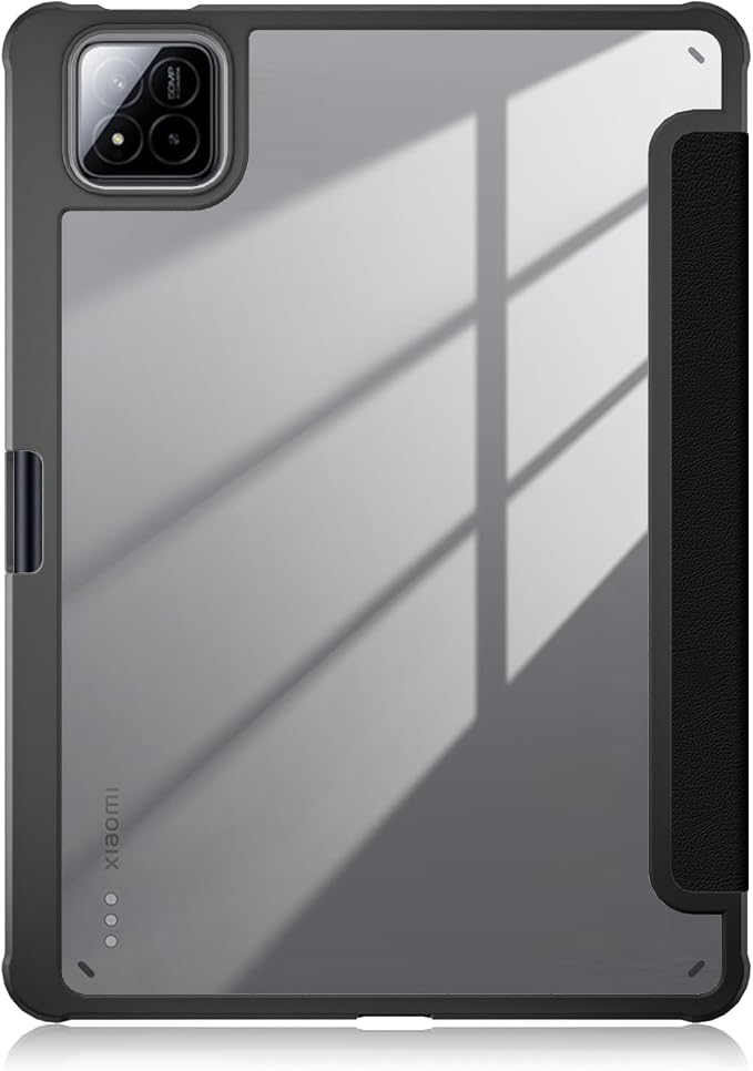 Case Compatible with Xiaomi pad 7/7 Pro 11.2 2024Slim Drop Protection Tri-Fold with Hard Shell Transparent Back and Pen Holder Stand Smart Cover with Auto Wake/SleepBlack