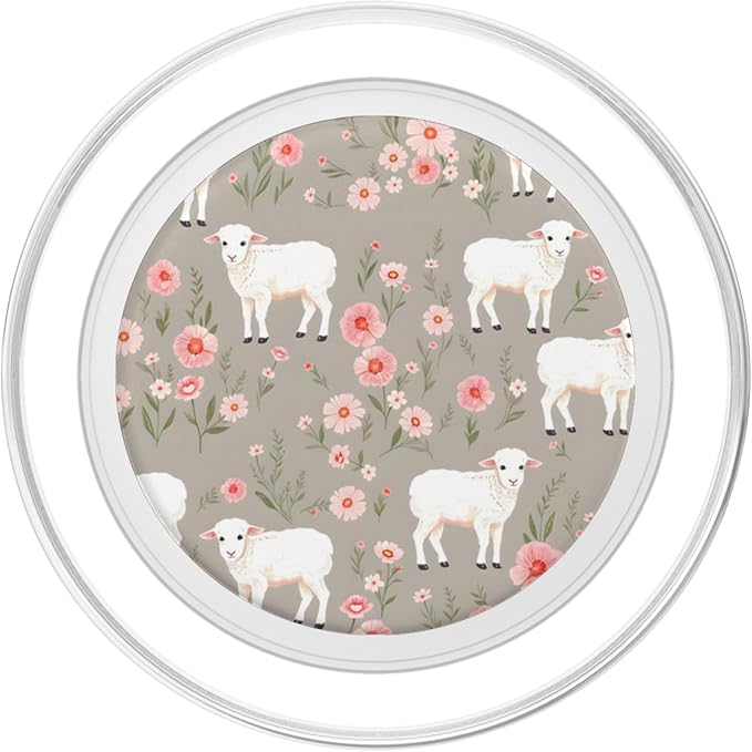 Cute Lamb Floral Meadow Spring Animal Botanical Design PopSockets Adhesive PopGrip