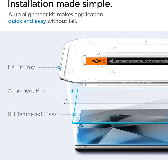 Spigen GlasTR EZ FIT Tempered Glass Screen Protector for Galaxy S24 Ultra | 9H Hardness Tempered Glass Easy Installation Kit Case-Friendly Crystal Clear Touch Responsive Oleophobic Coating