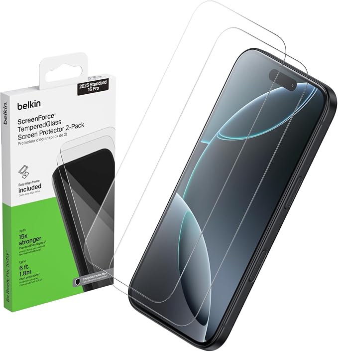 Belkin ScreenForce UltraGlass 2 Screen Protector for iPhone Air 25X Stronger Glass Scratch-Resistant &amp Impact Protection Easy Align Tray for Bubble-Free Application Made with Recycled Glass