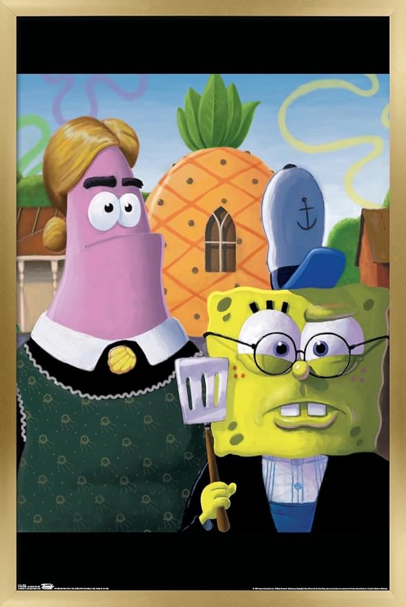 Trends International Nickelodeon Spongebob - American Gothic Wall Poster, 22.375" x 34", Gold Framed Version