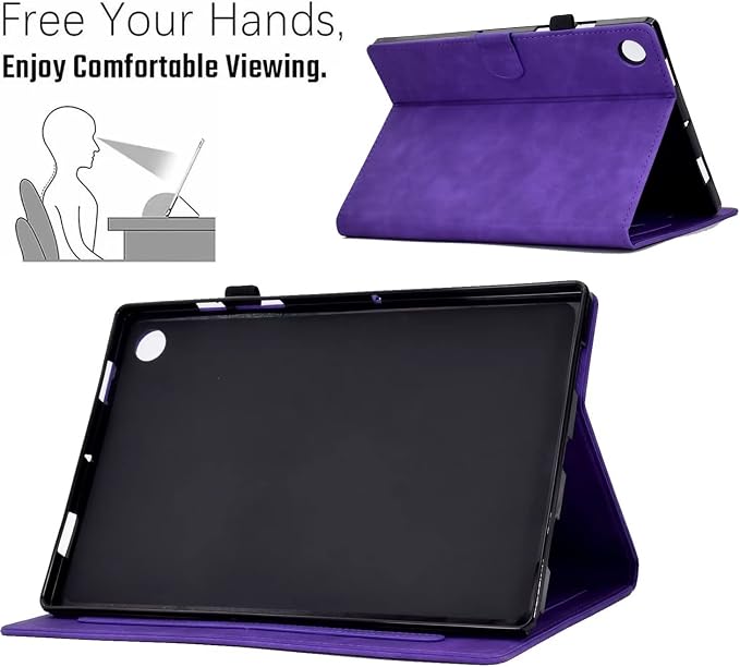 Case for Samsung Galaxy Tab A9 8.7 Inch 2023 (SM-X110/X115/X117) Suede Embossed Flower Flip Stand Protective Shell with Pen Holder &amp Card Slot No Smart Auto Wake/Sleep Function Brown