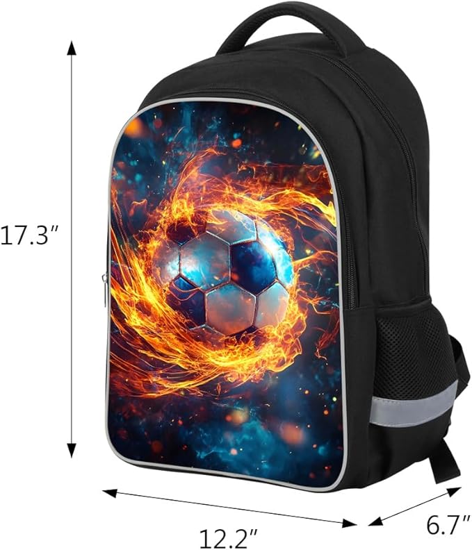 Kids Backpack Lightweight Durable Medium Teens Kids Backpack for School Boys and Girls Bookbag with Adjustable Shoulder Straps & Padded Back 17 Inch School bags with 3D Reflective Football Cartoon