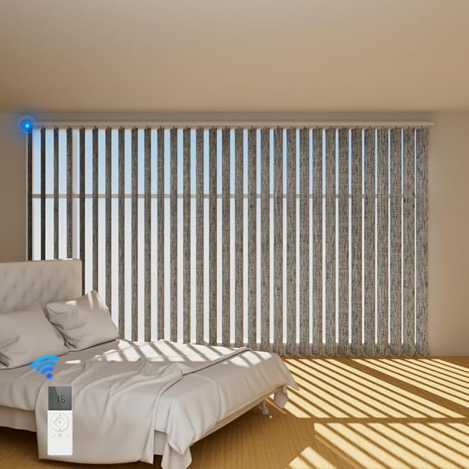 Blindify Motorized Vertical Blinds, Blackout Sliding Door Shades Vertical Shades Remote Control Customize, Light Grey