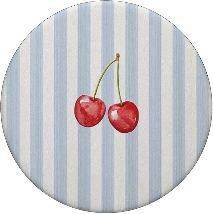 Blue Beige Stripe Cherry Pattern PopSockets PopWallet for MagSafe