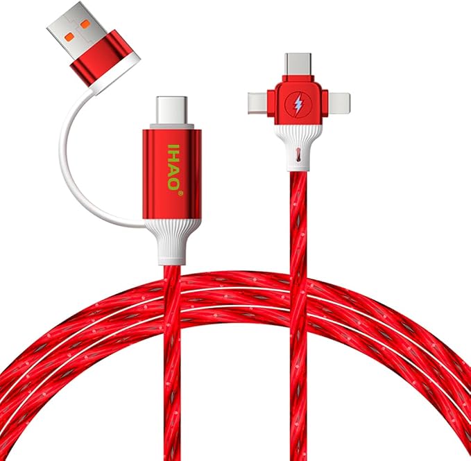 IHAO Multi Ports Charger Cable 3 Combinations in One Cable USB A to USB C/Micro USB PD Fast Charging Cord Lighted Up LED Flowing Compatible with Almost All Kinds of Electric Device-39Inches Blue
