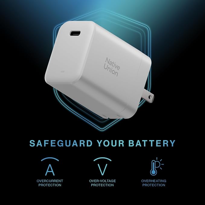 Native Union Fast GaN Charger PD 45W – Ultra-Compact Power Delivery Enabled USB-C – Made of Recycled Materials – for MacBook Air iPads iPhones Pixel Galaxy &amp Other USB-C Devices (Black)