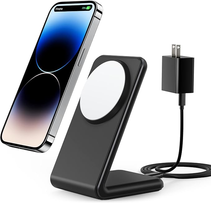 Meifigno Magnetic Wireless Charger Designed for iPhone 16 Pro Max/15/14/13/12 Series Fast Charging with PD 20W USB-C Adapter &amp Cable Compatible with MagSafe Charger Stand Black