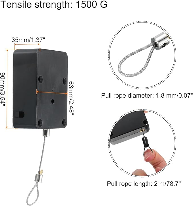 MECCANIXITY Punch Free Automatic Sensor Door Closer 78.7" Retractable Cable Lock for Home Office Doors 1500g 2Set Black with Adhesive Sticker Hook Screw Expansion Nail Sleeve