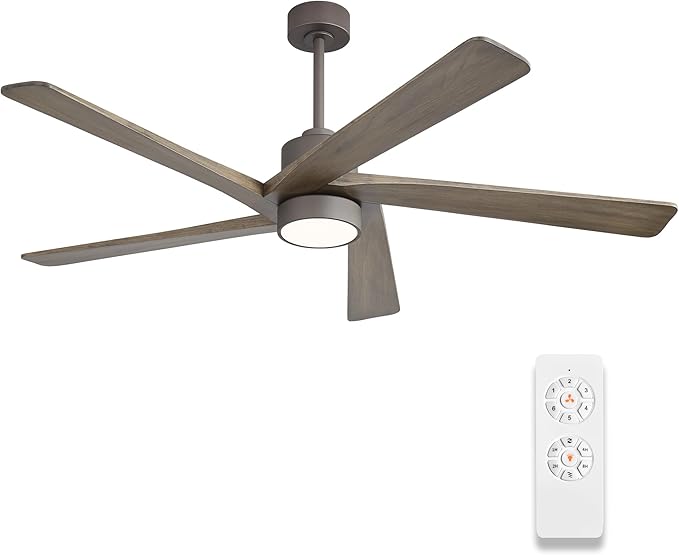 WINGBO 72 Inch DC Ceiling Fan with Lights and 3 Downrods, 5 Reversible Carved Wood Blades, 6-Speed Noiseless DC Motor, Large Ceiling Fan in Graphite Finish with Gray Blades, ETL Listed