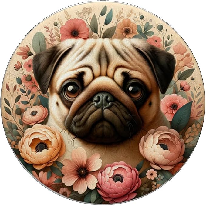 Pug Cute Dog Flowers Boho Cute Puppy Dog Lover PopSockets PopGrip for MagSafe