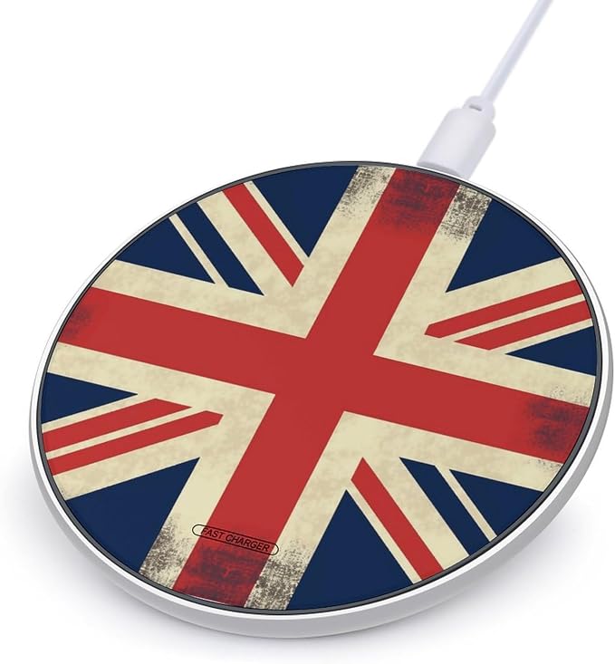 UK Flag Wireless Charger with USB Cable Qi-Certified 10W Fast Wireless Charging Pad Portable Charging Station Anti-Slip Slim Charger Mat for All Qi-Enabled Phones