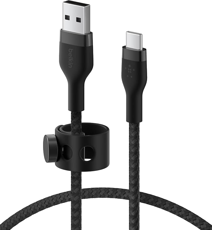 Belkin USB A to USB C Cable 6.6ft iPhone Charger Cord | soft-touch silicone finish includes cable clip iPhone 17 Samsung Galaxy S25 Pixel 9 Nintendo Switch 2 everyday cable