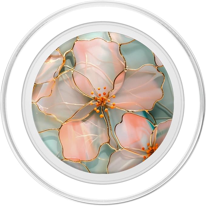 Pink and Coral Blossoms in Stained Glass Style A Floral PopSockets PopGrip for MagSafe