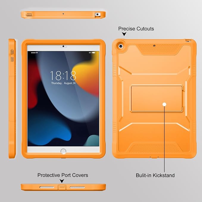 DTTO Case for for iPad 9th/8th/7th Generation 10.2-inch Black | Durable Shockproof Protective Cover Built-in Screen Protector &amp Kickstand Corner Protection