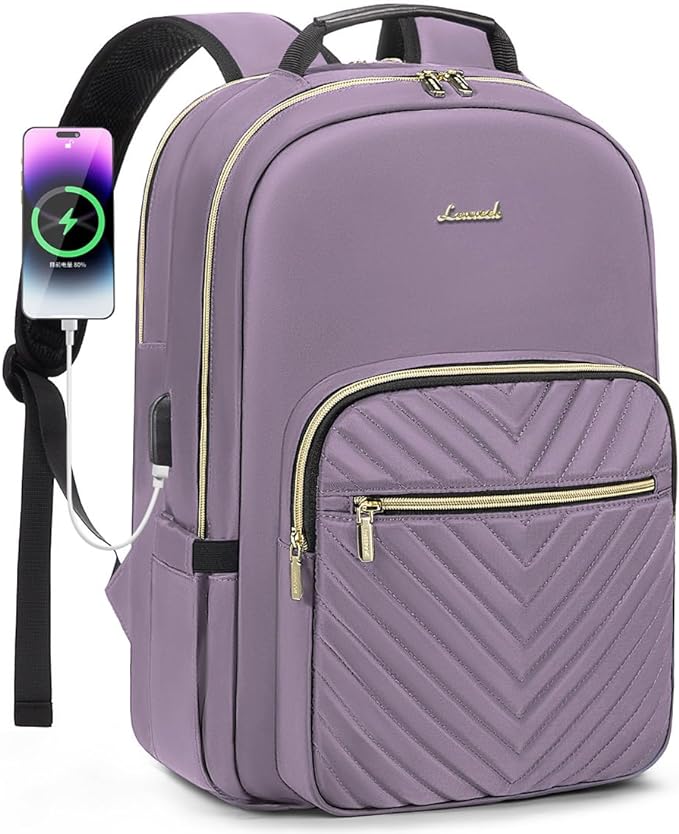 LOVEVOOK Laptop Backpack for Women 17.3 inch,Cute Womens Travel Backpack Purse,Professional Laptop Computer Bag,Waterproof Work Business College Teacher Bag Carry on Backpack with USB Port,Taro Purple