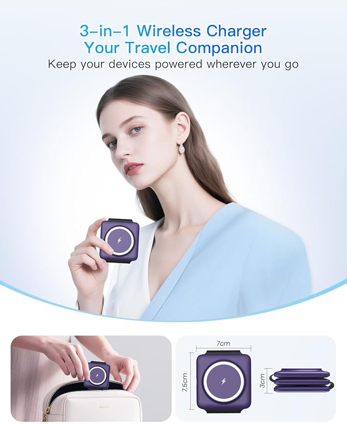 Iseyyox Charging Station for Mag Safe Apple - 3 in 1 Magnetic Foldable Wireless Charger Pad - Travel Charging Mat for iPhone 16 15 14 13 12 Pro Max Plus Watch & Airpods