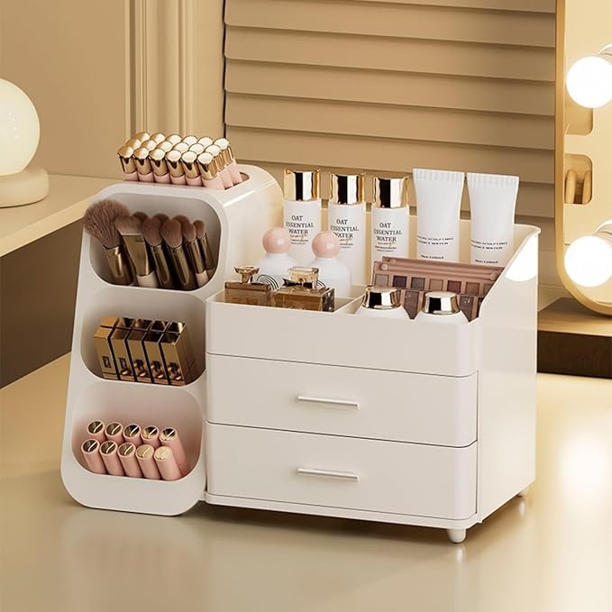 Makeup Organizer with Drawers,Large Capacity Countertop Organizer for Vanity,Bathroom and Bedroom Desk Cosmetics Organizer,Easy To Storage Skincare,Brushes, Eyeshadow, Lotions, Lipstick