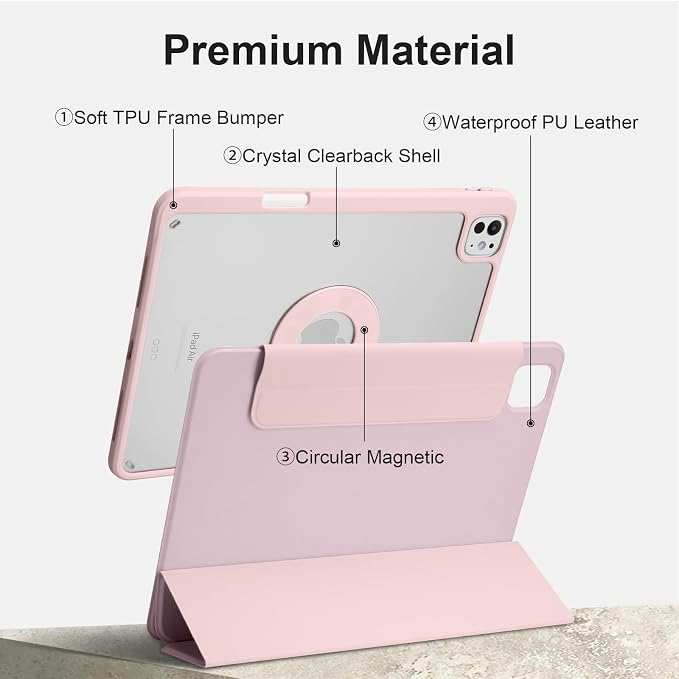 Case for iPad Pro 11 inch M5/M4 (2025/2024 6th/5th Generation) Removable and Detachable Magnetic Cover with Pencil Holder Vertical Adjustable Stand Tri-Fold Multi-Angle Black